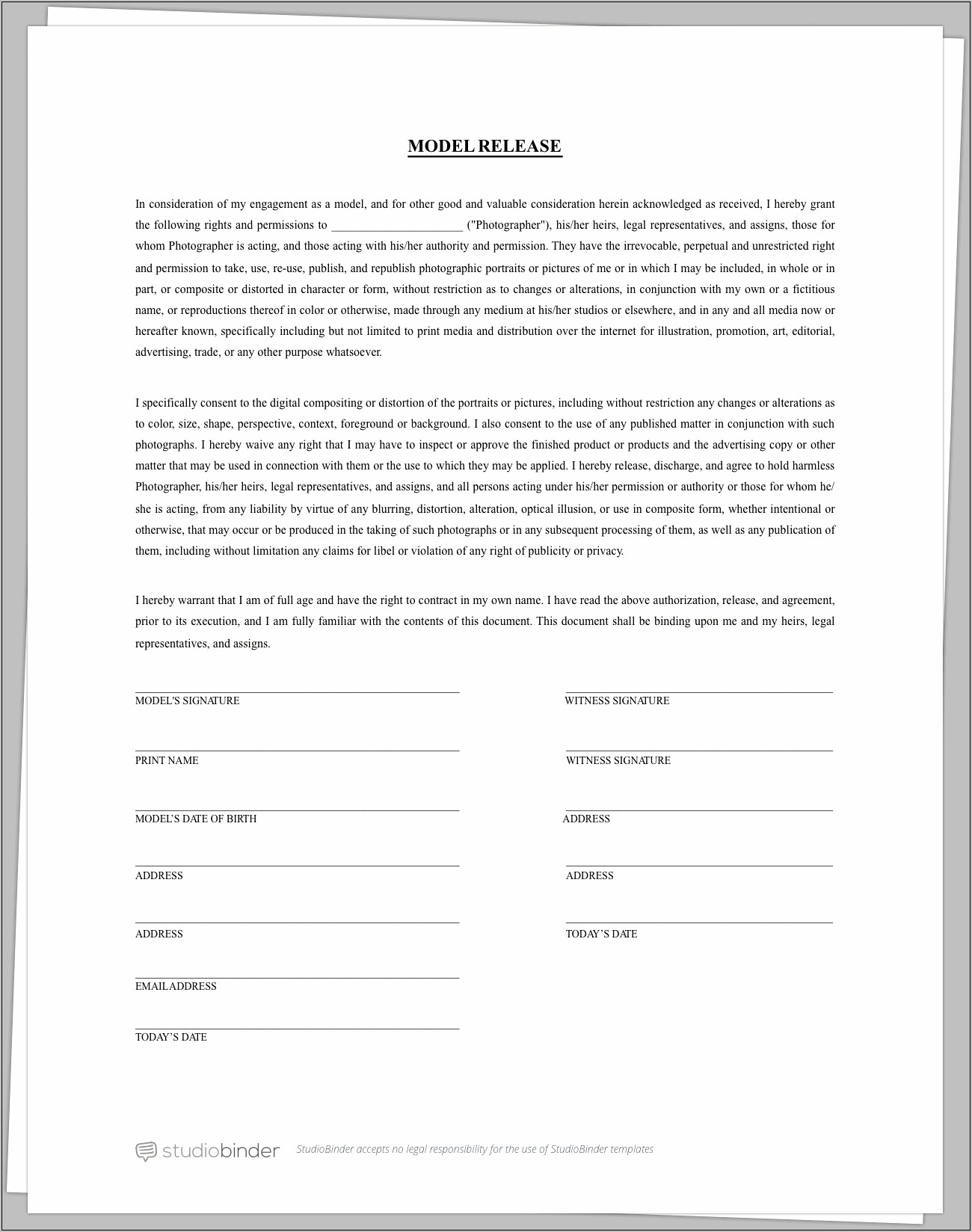 Free Photography Forms Templates For Photographers