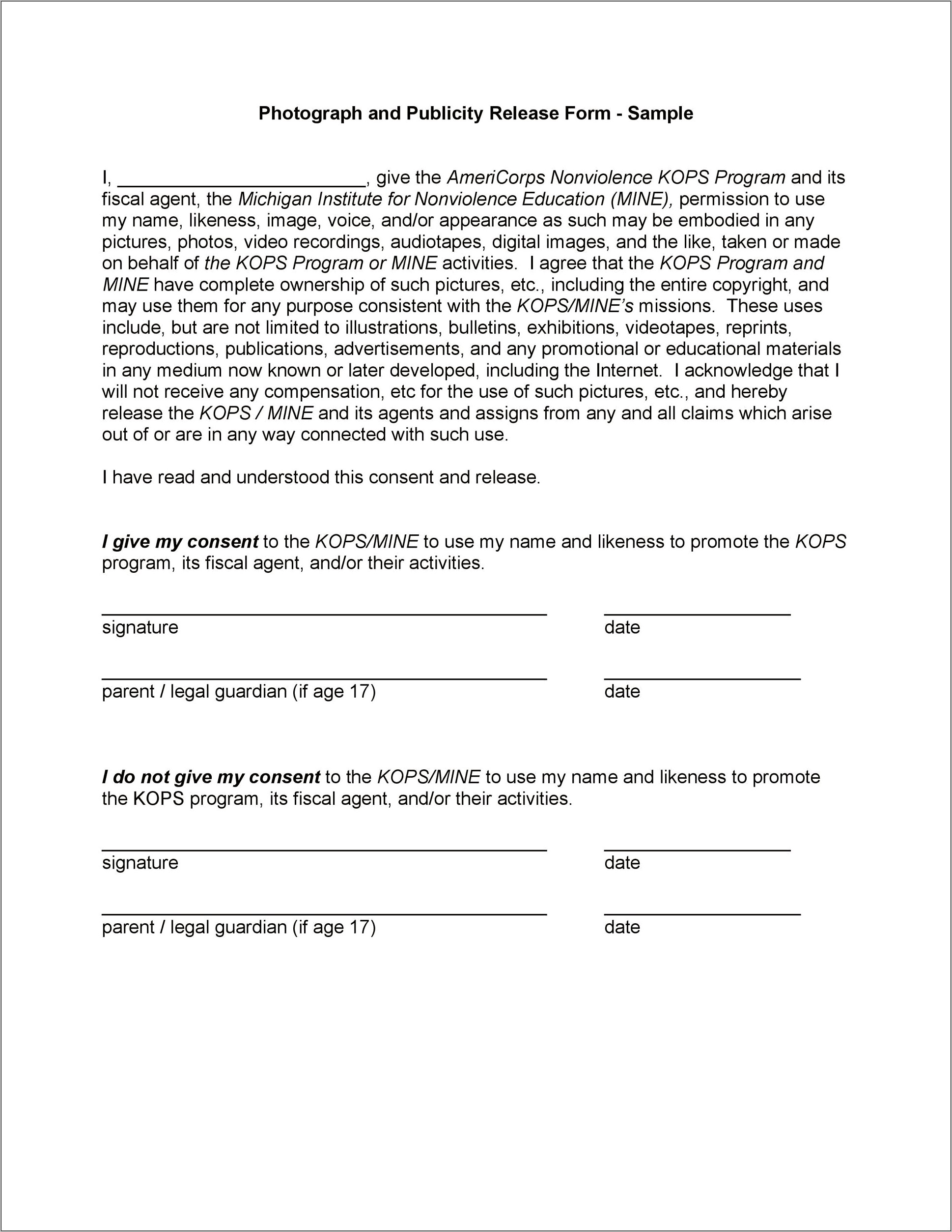 Free Photography Model Release Form Template