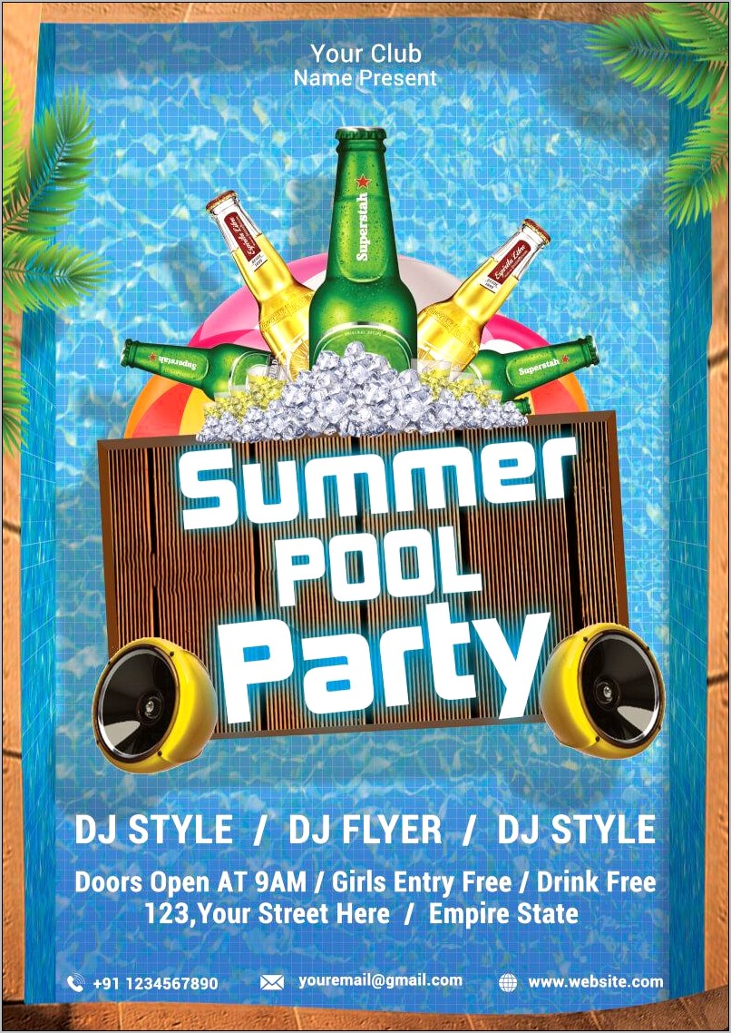 Free Pool Party Flyer Template Photoshop