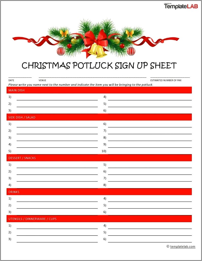 Free Potluck Sign Up Sheet Template