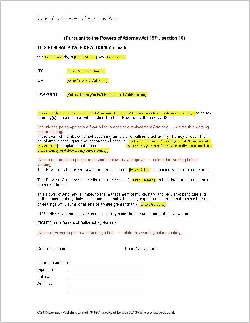 Free Power Of Attorney Template Pdf