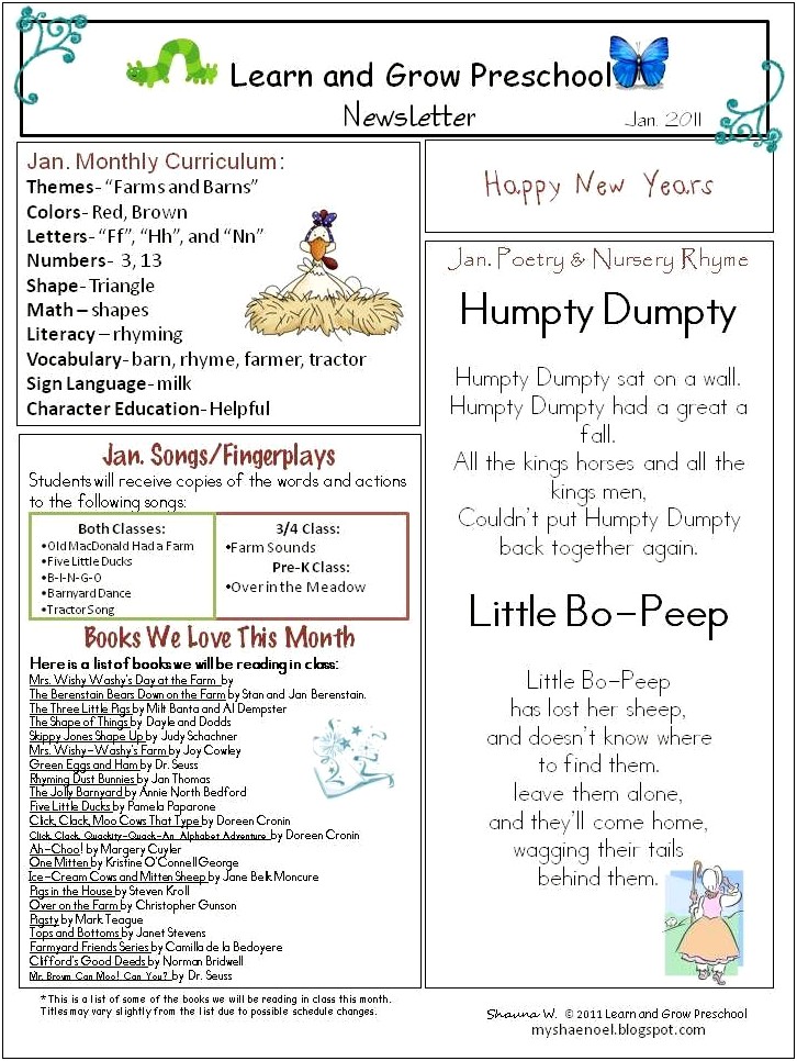 Free Preschool Newsletter Templates For Word