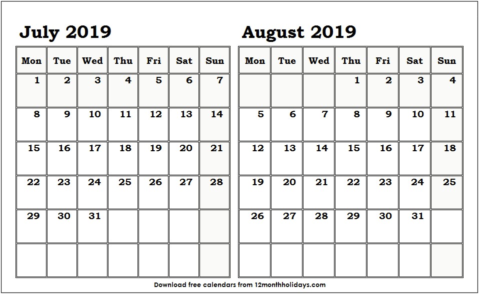 Free Printable 2 Month Calendar Template