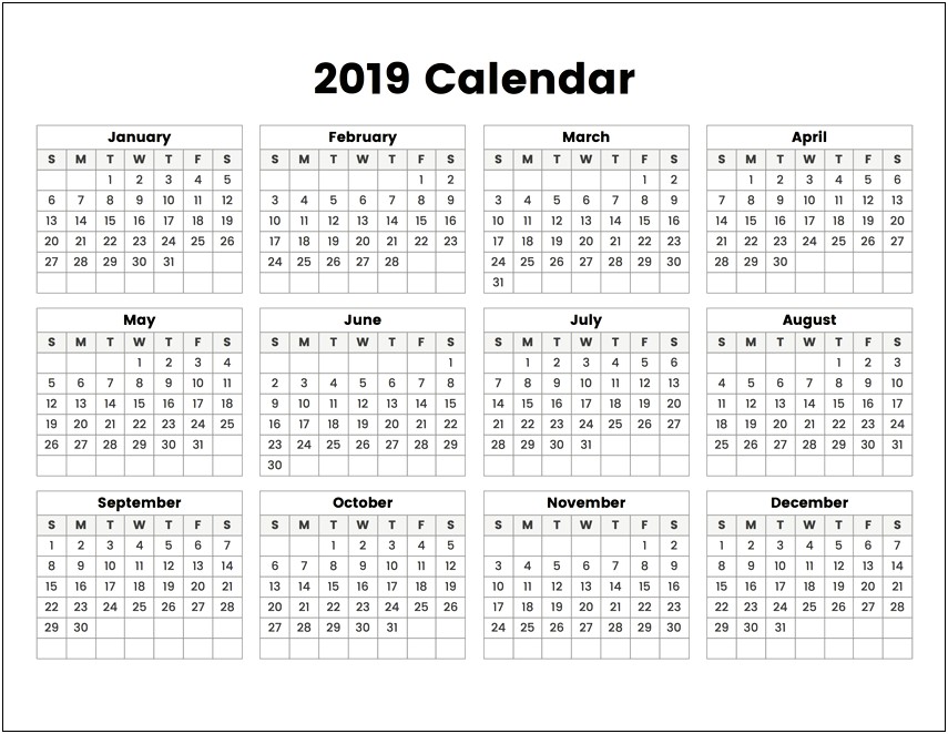 Free Printable 2019 Yearly Calendar Templates