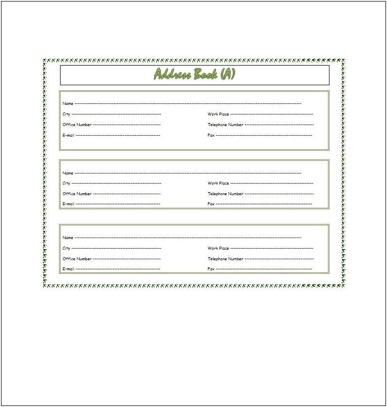 Free Printable Address Book Page Template