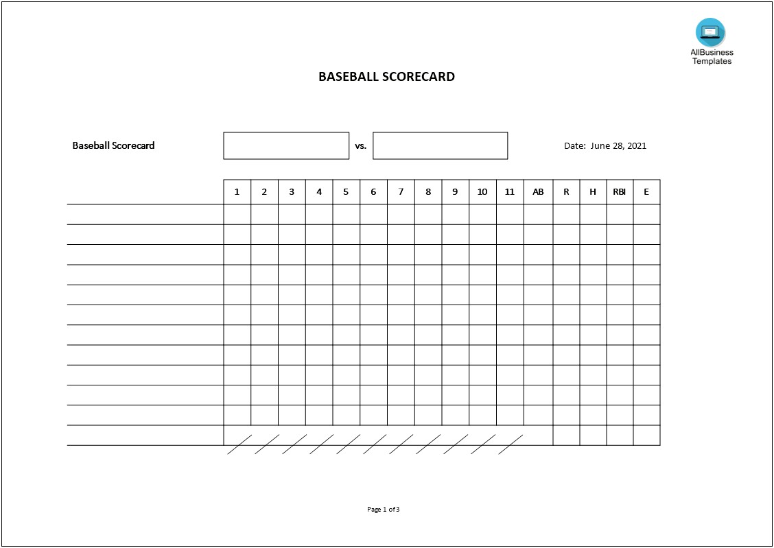 Free Printable Baseball Score Sheet Template