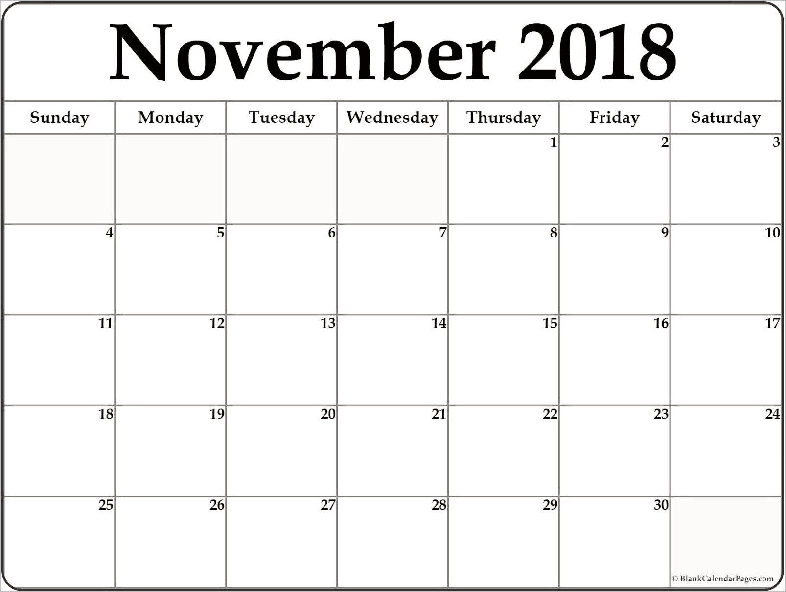 Free Printable Calendar Templates November 2018
