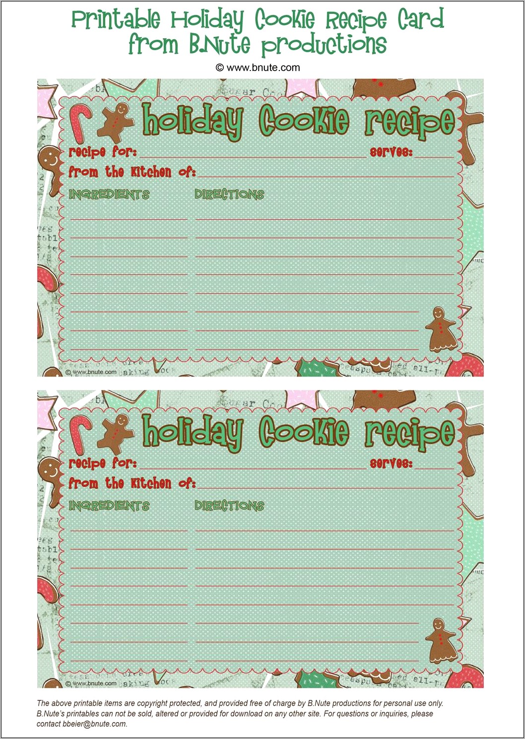 Free Printable Christmas Recipe Card Template