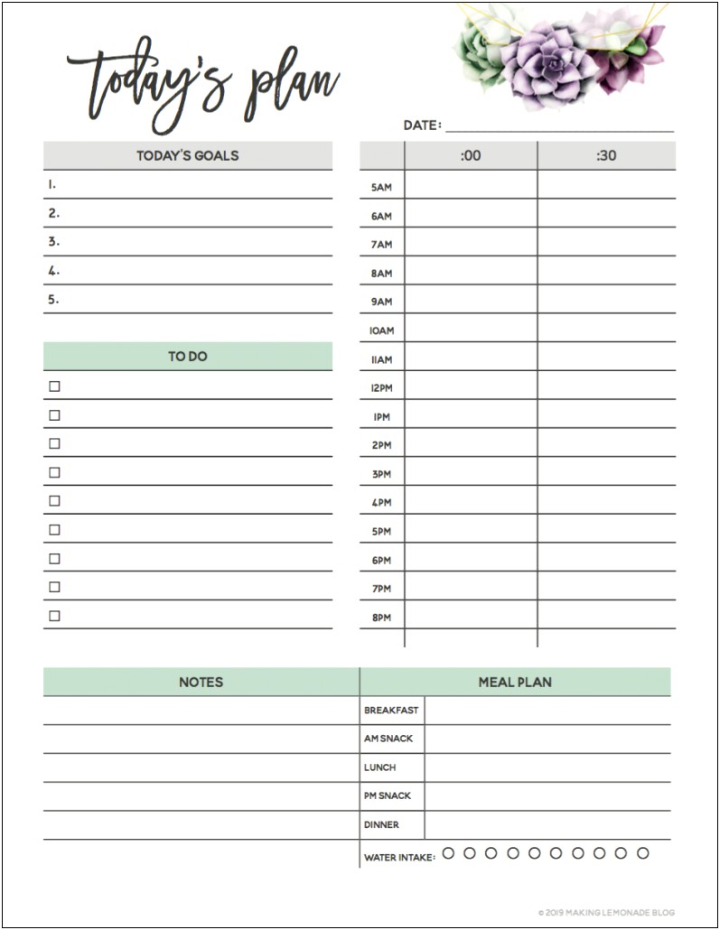 Free Printable Daily Planner Template 2020