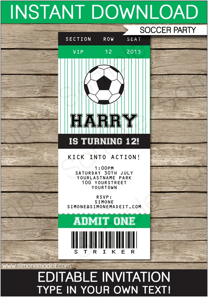 Free Printable Football Ticket Invitation Template