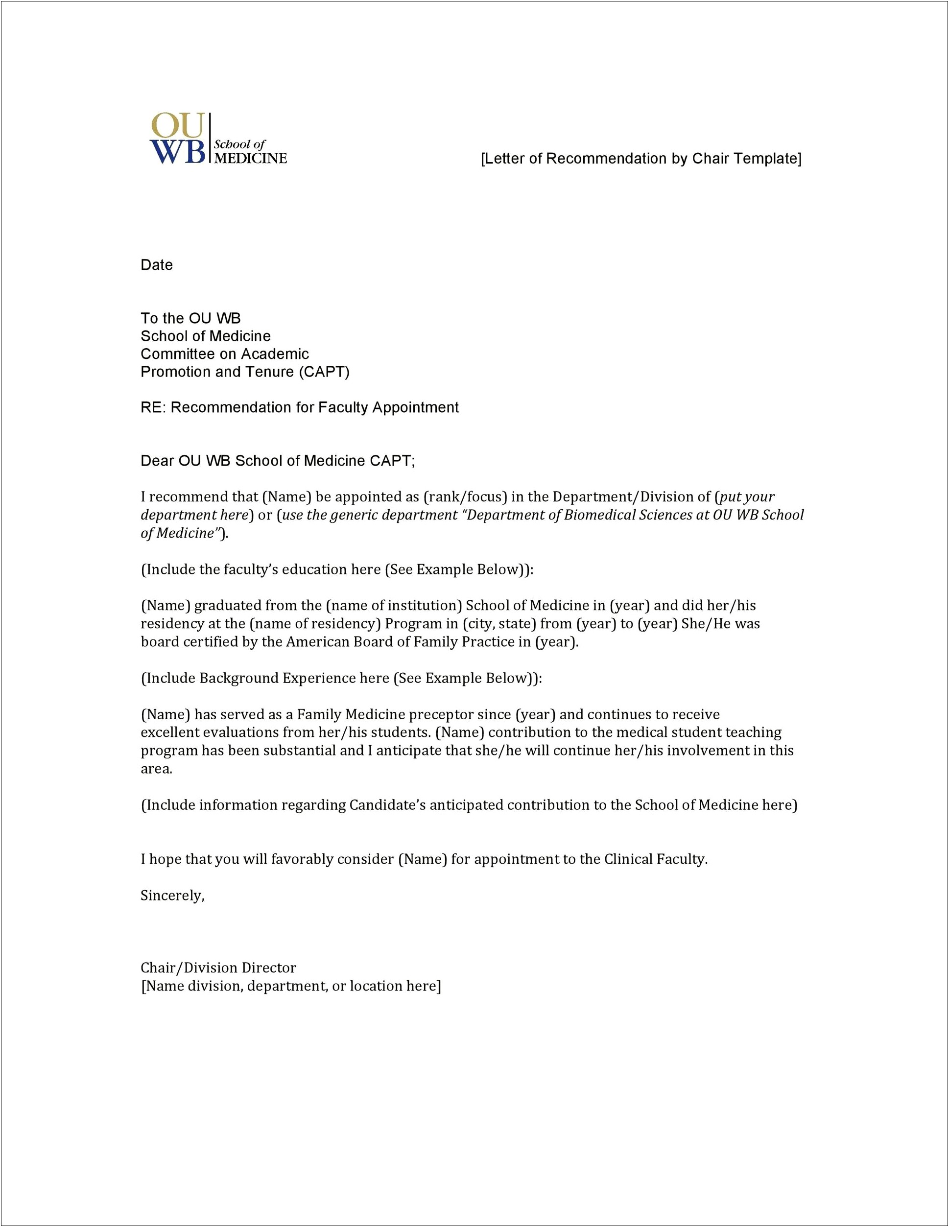 Free Printable Letter Of Recommendation Template