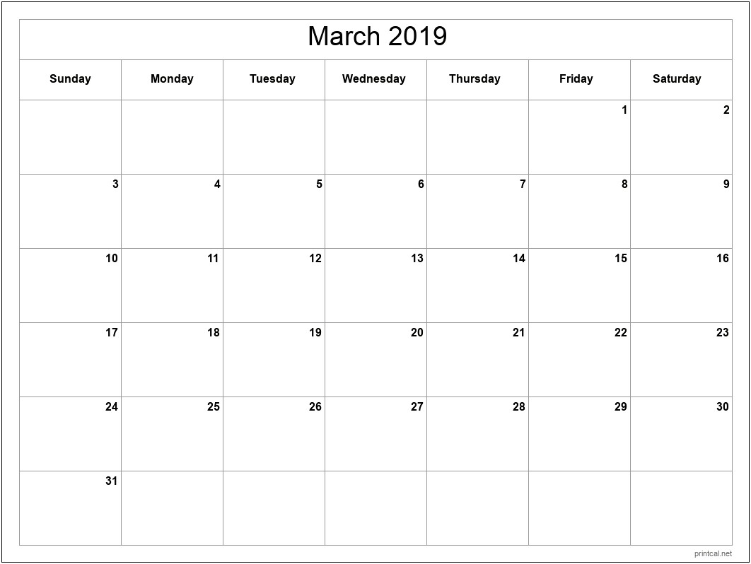 Free Printable March 2019 Calendar Template