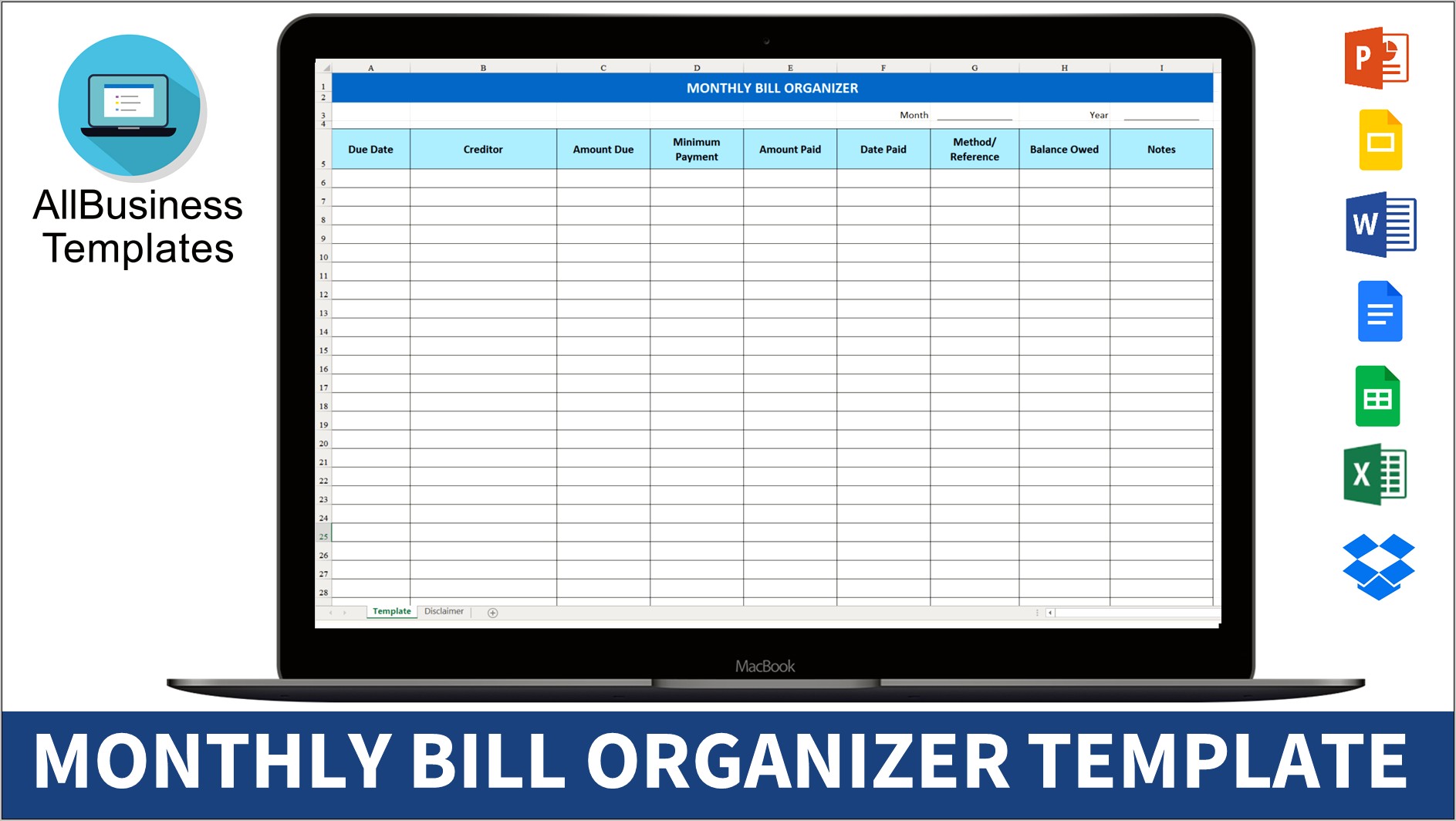 Free Printable Monthly Bill Organizer Template