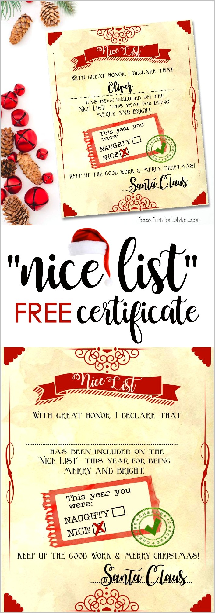 Free Printable Nice List Certificate Template