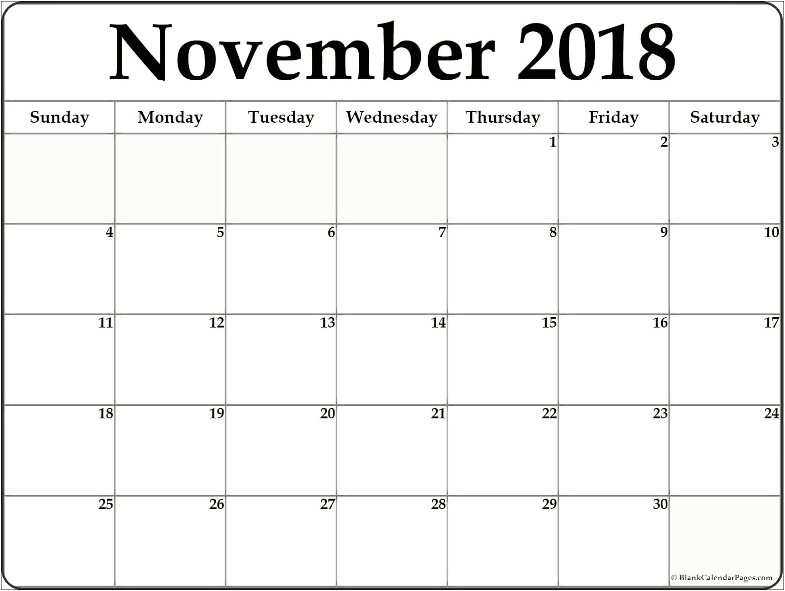 Free Printable November 2018 Calendar Template