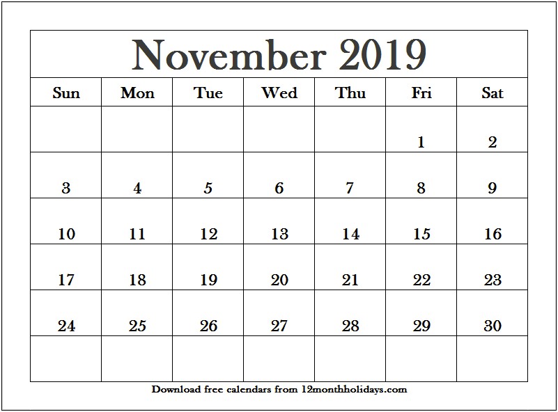 Free Printable November 2019 Calendar Template