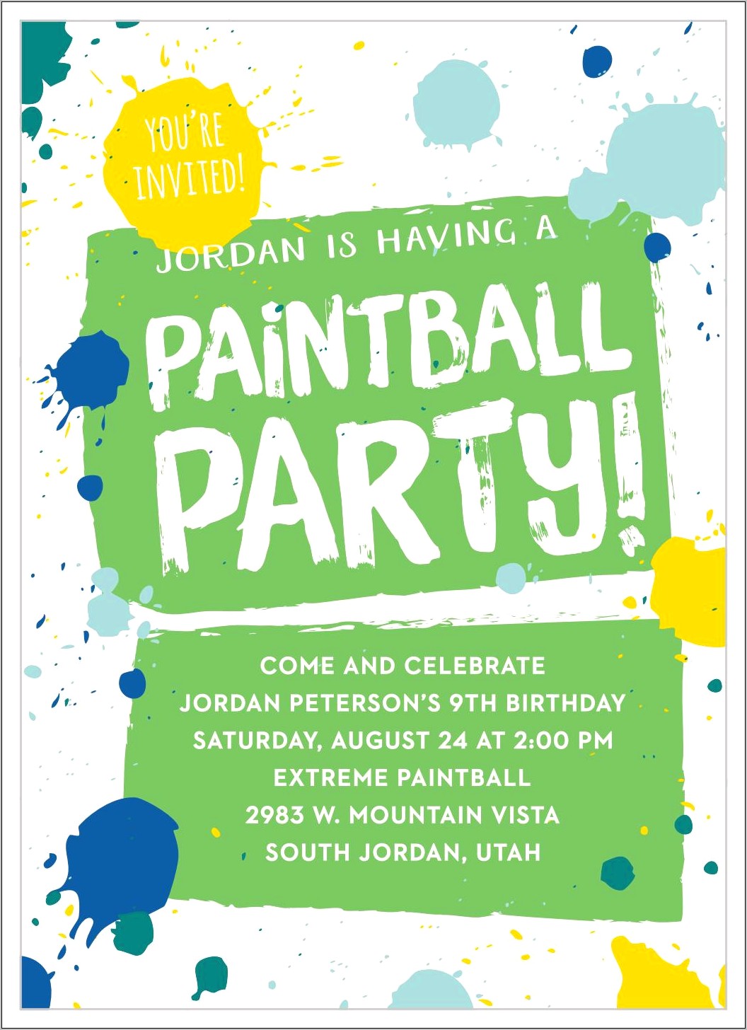 Free Printable Paintball Party Invitation Template