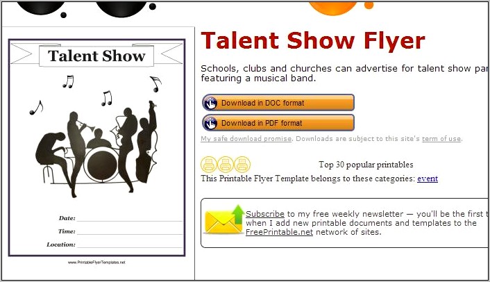 Free Printable Talent Show Flyer Template