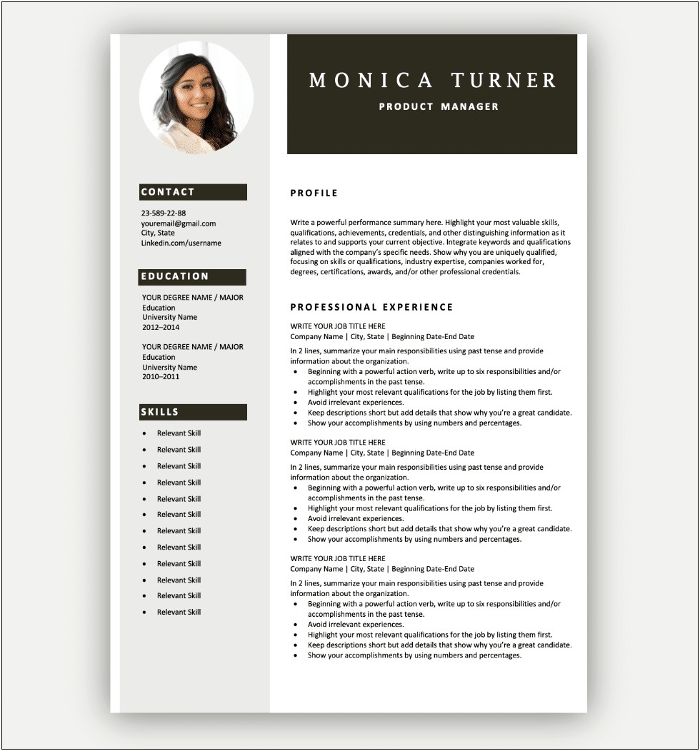 Free Professional Cv Template With Photo