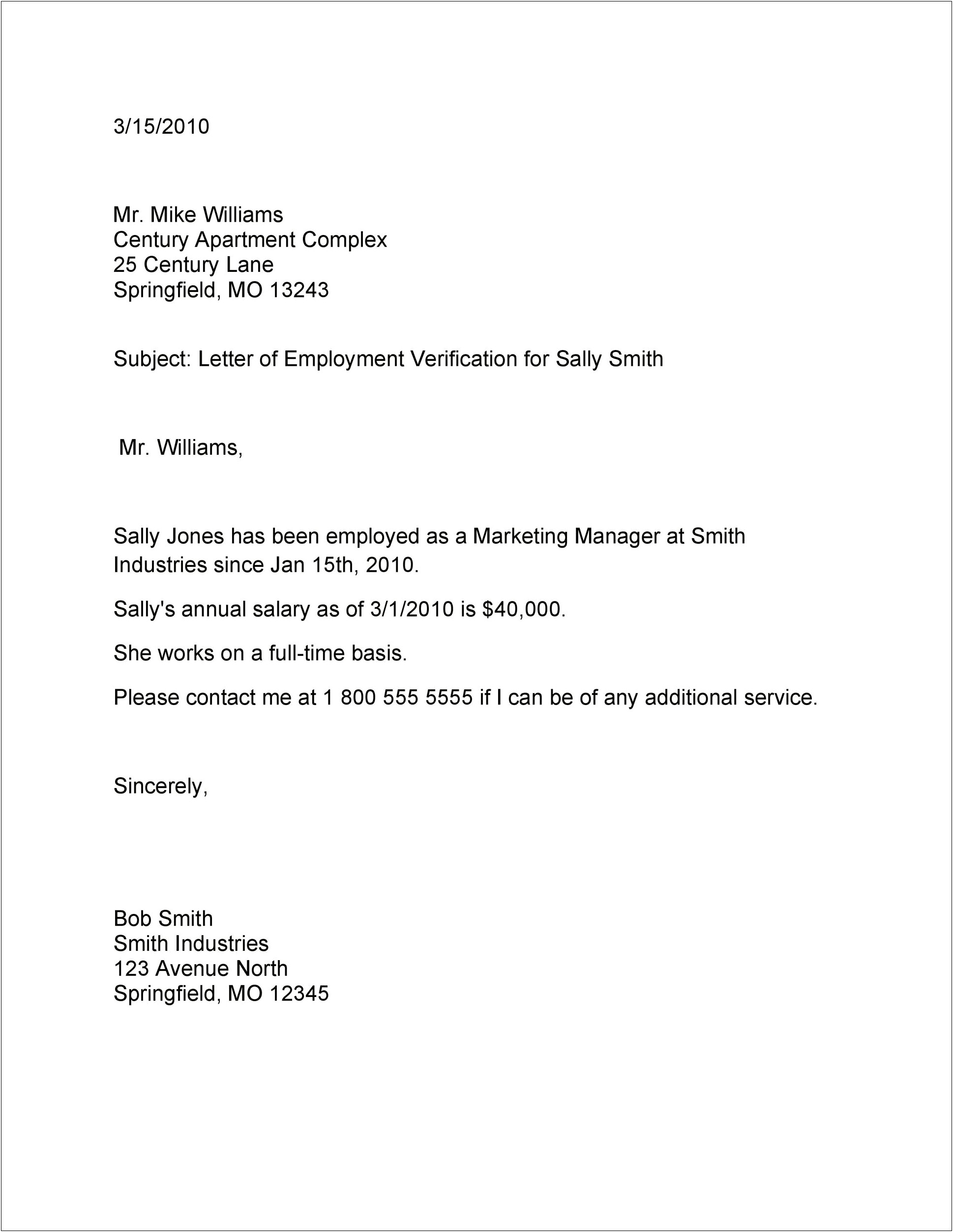 Free Proof Of Employment Letter Template
