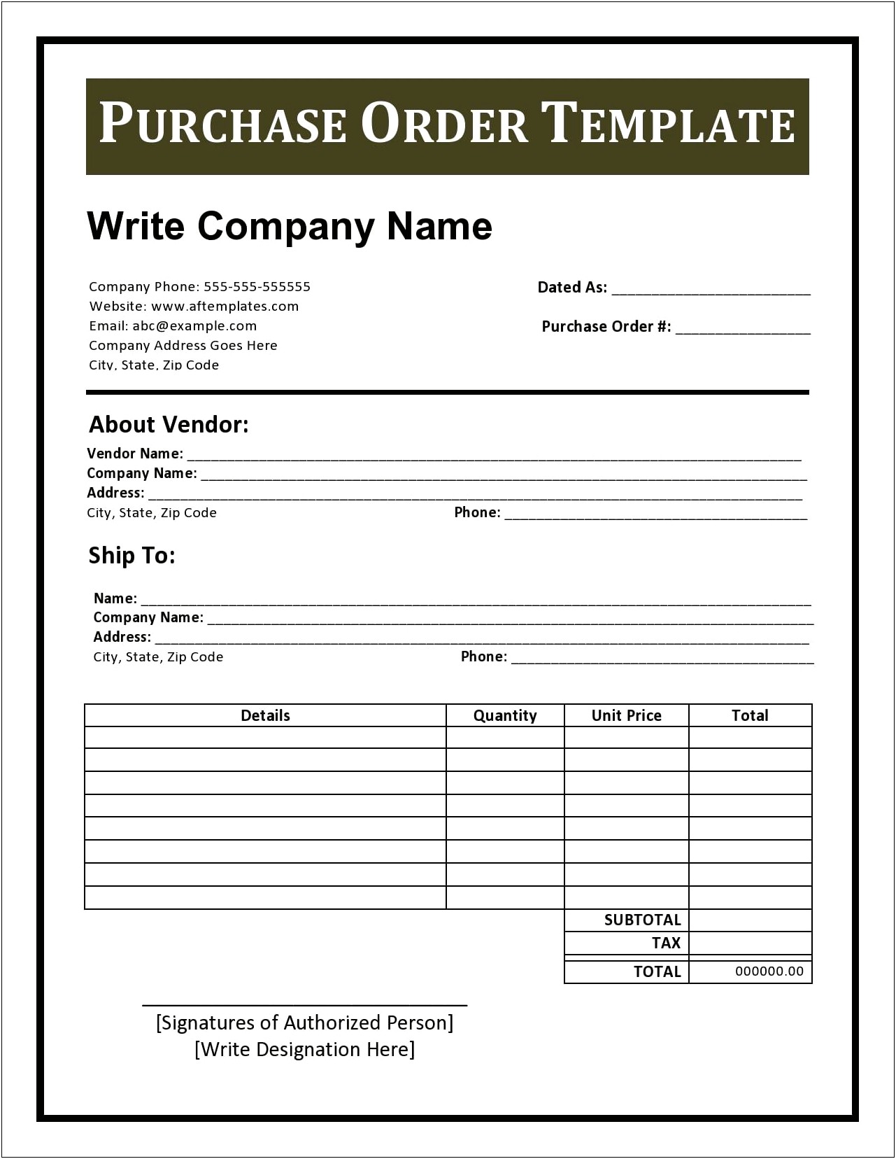 Free Purchase Order Request Form Template