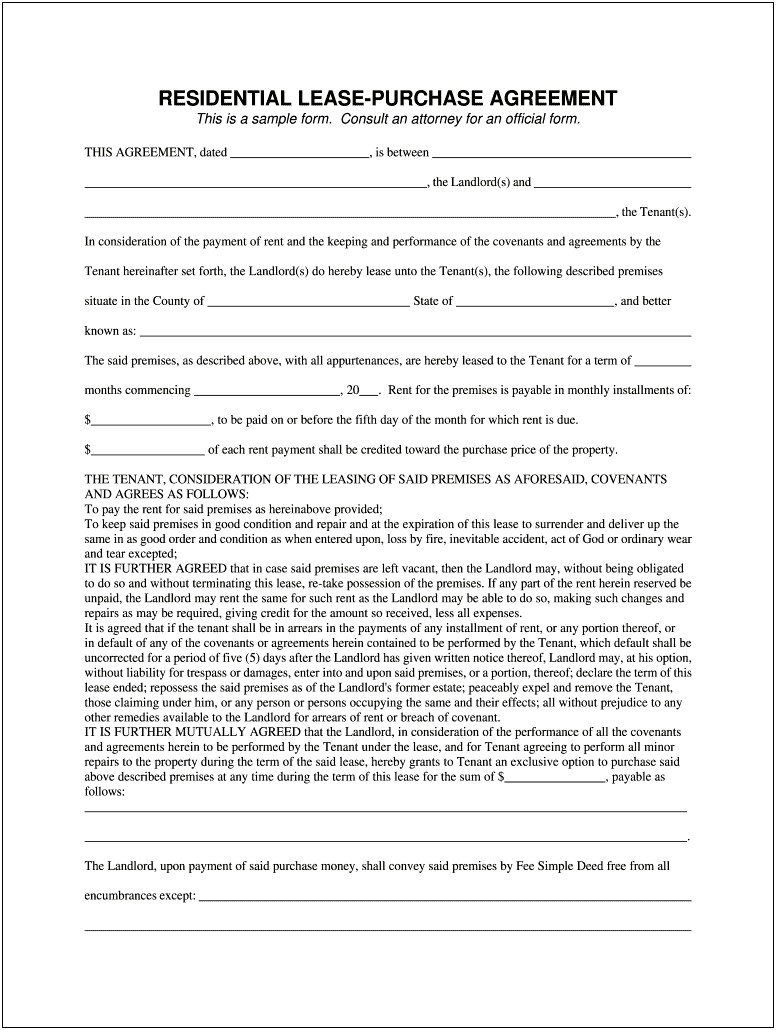 Free Rent To Own Agreement Template