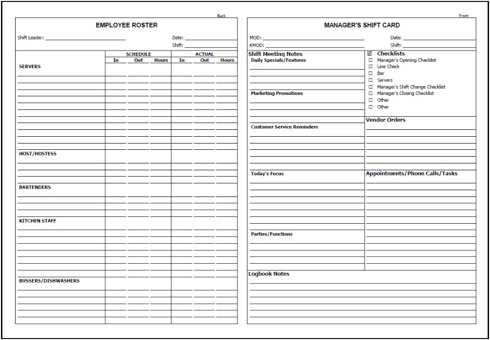 Free Restaurant Manager Log Book Template