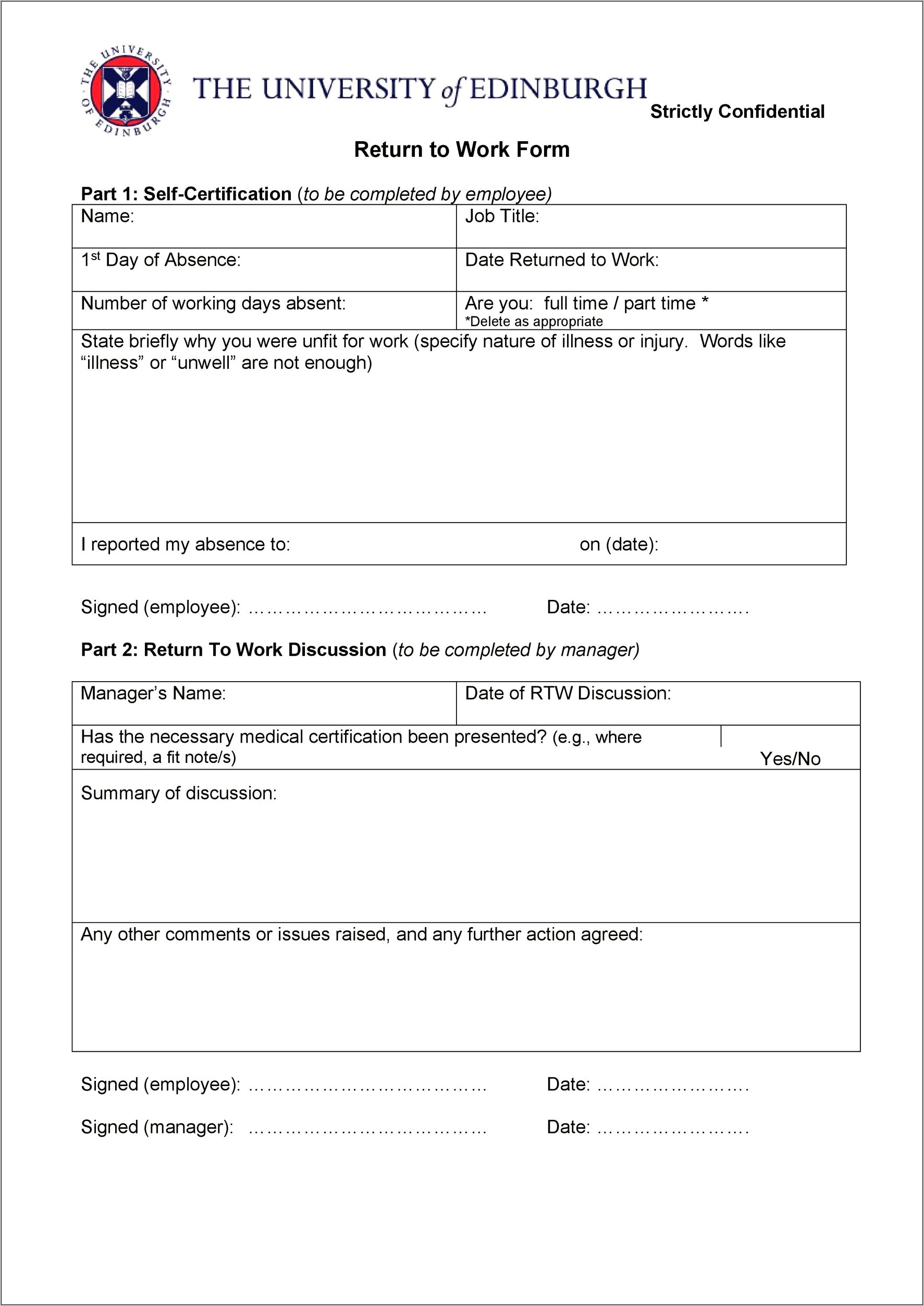 Free Return To Work Note Template