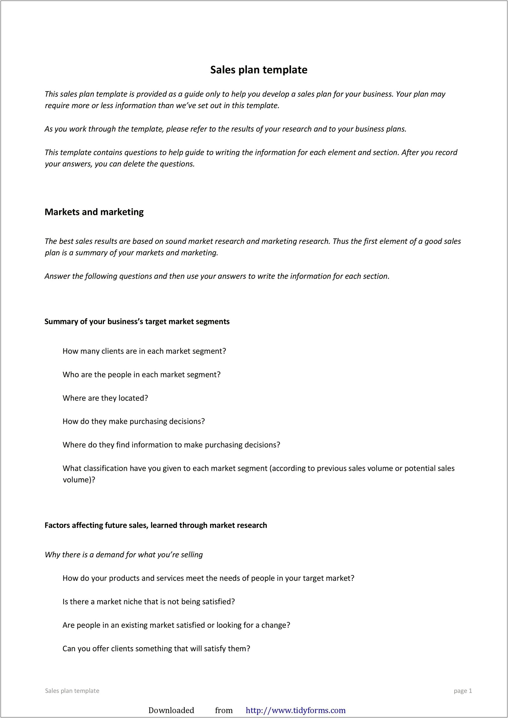 Free Sales Business Plan Template Word
