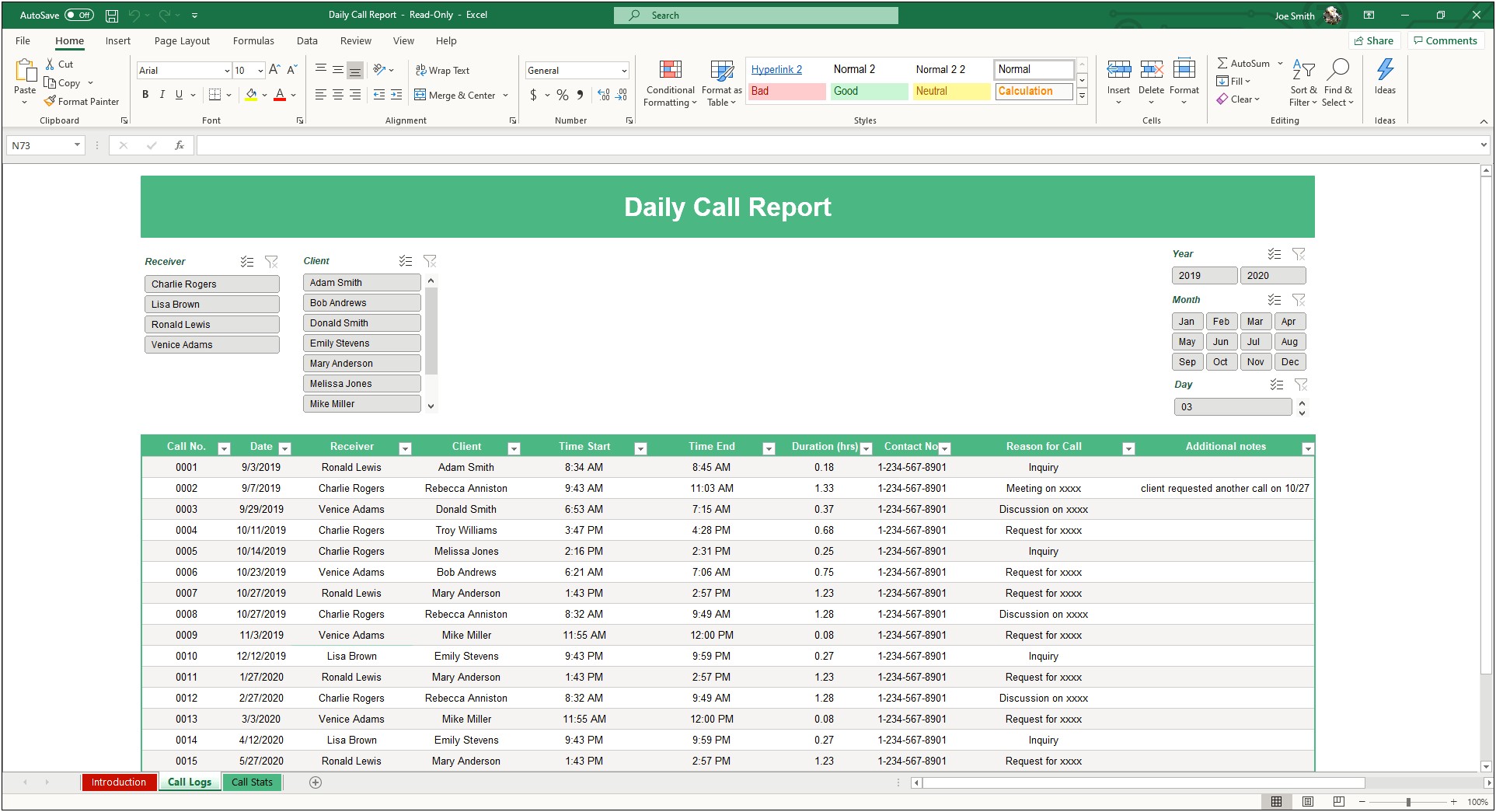 Free Sales Call Log Template Excel