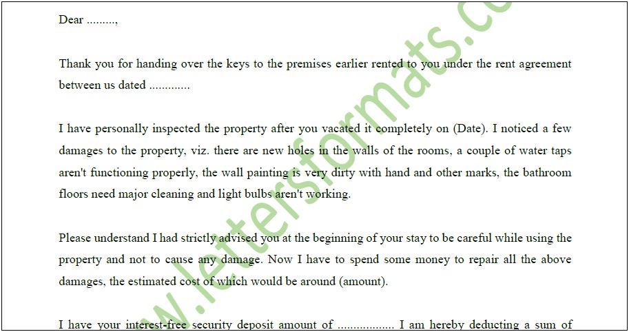 Free Security Deposit Refund Letter Template