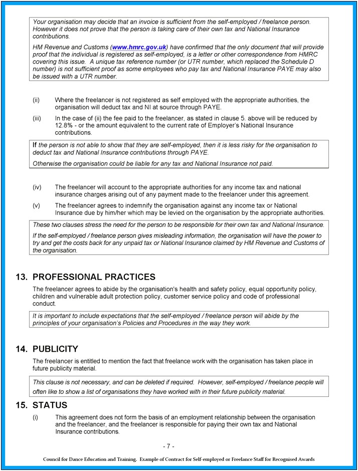 Free Self Employed Contract Template Uk