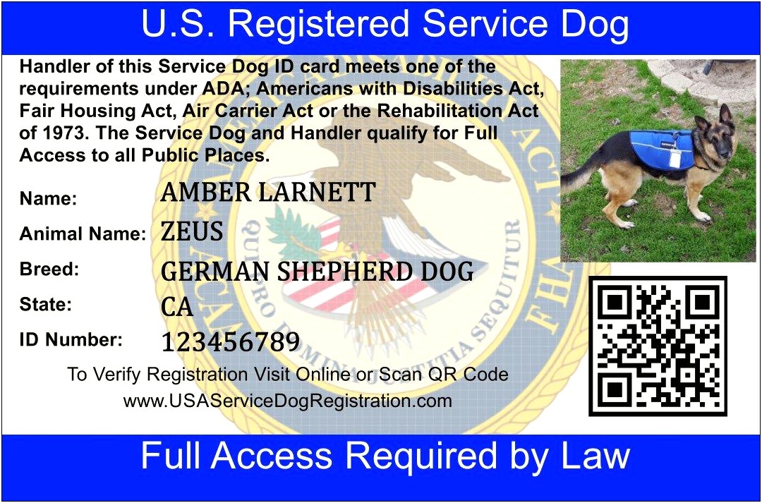 Free Service Dog Id Card Template