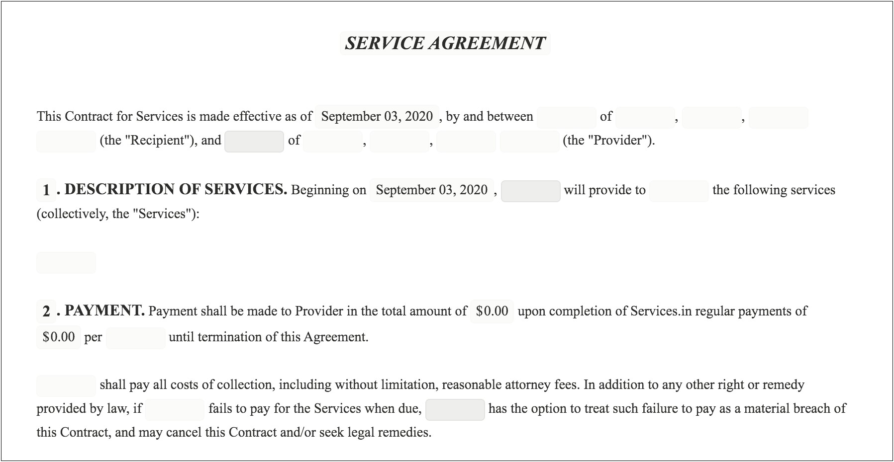 Free Service Level Agreement Template Word