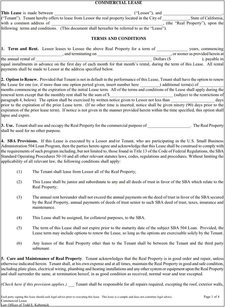 Free Simple Commercial Lease Agreement Template