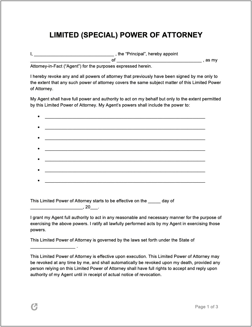 Free Specific Power Of Attorney Template