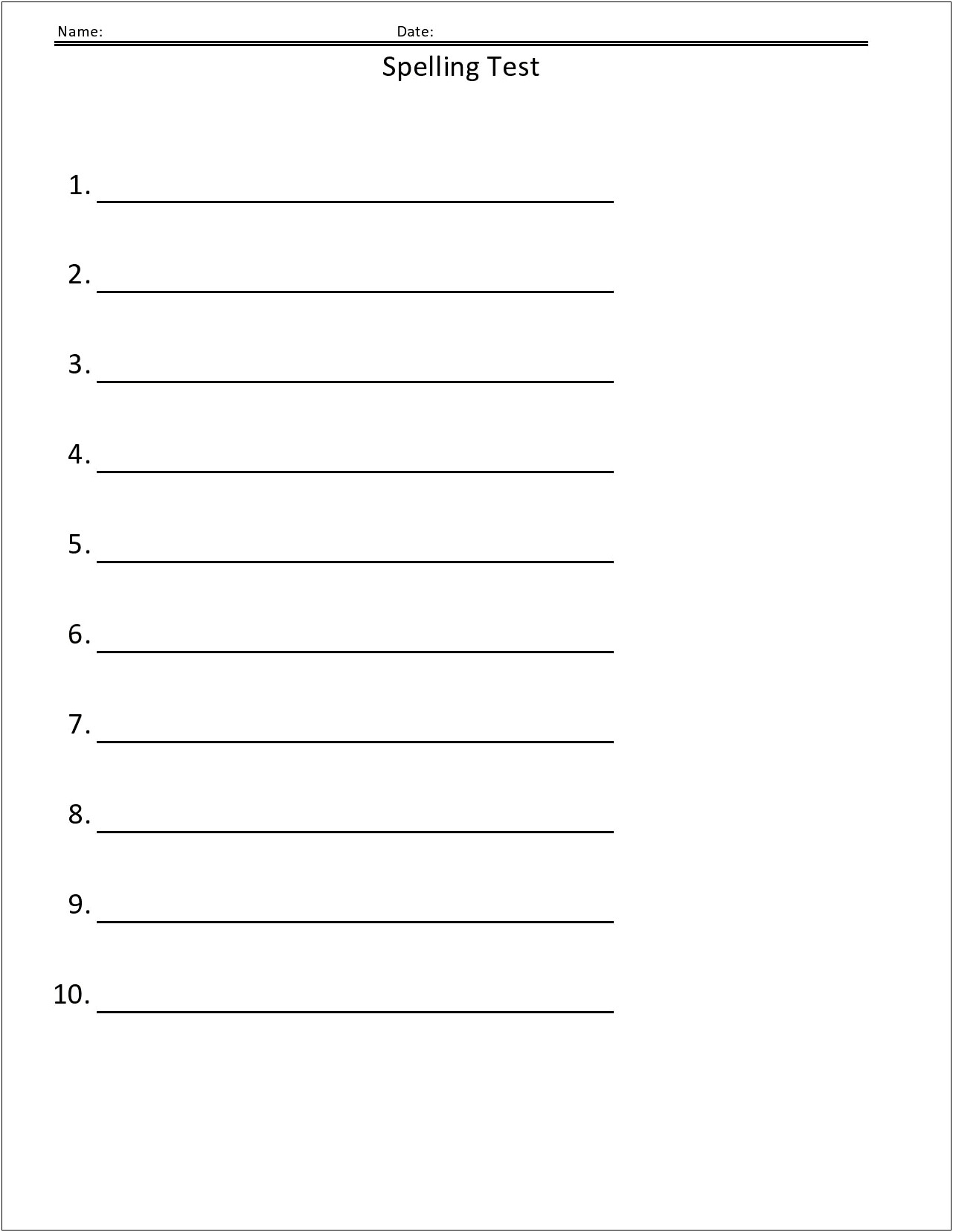 Free Spelling Test Template 25 Words