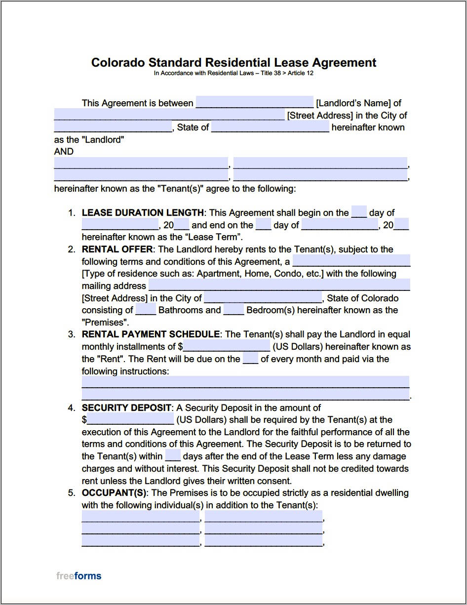 Free Standard Residential Lease Agreement Template
