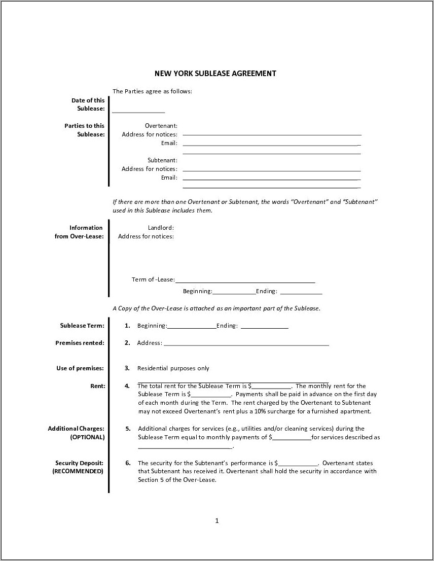 Free Sublease Agreement Template Word Ontario