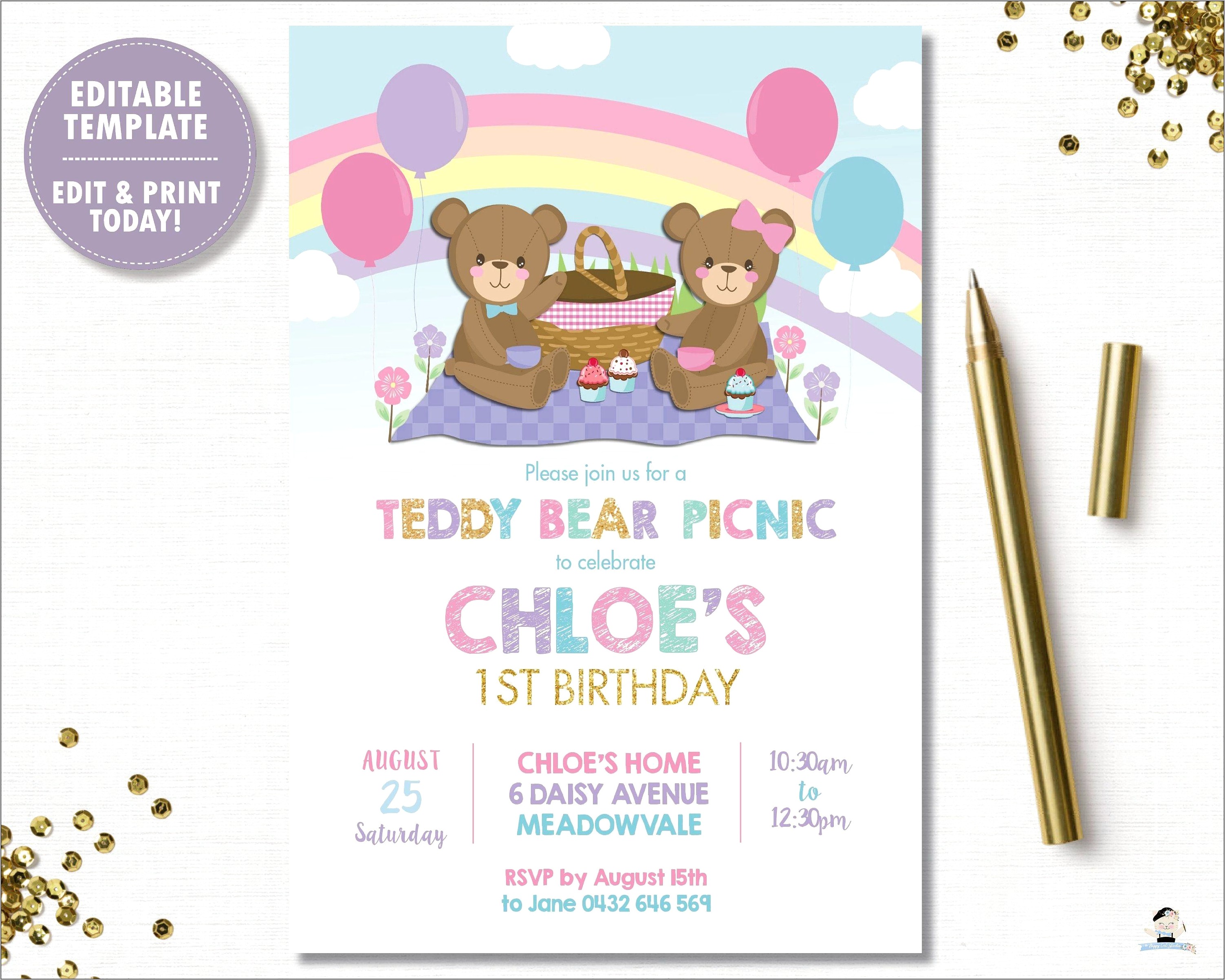 Free Teddy Bear Picnic Invitations Template
