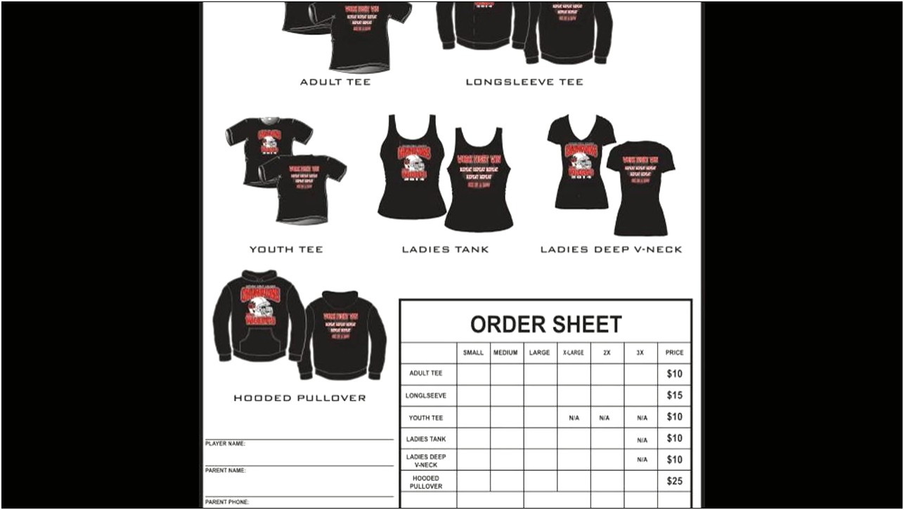 Free Tee Shirt Order Form Template