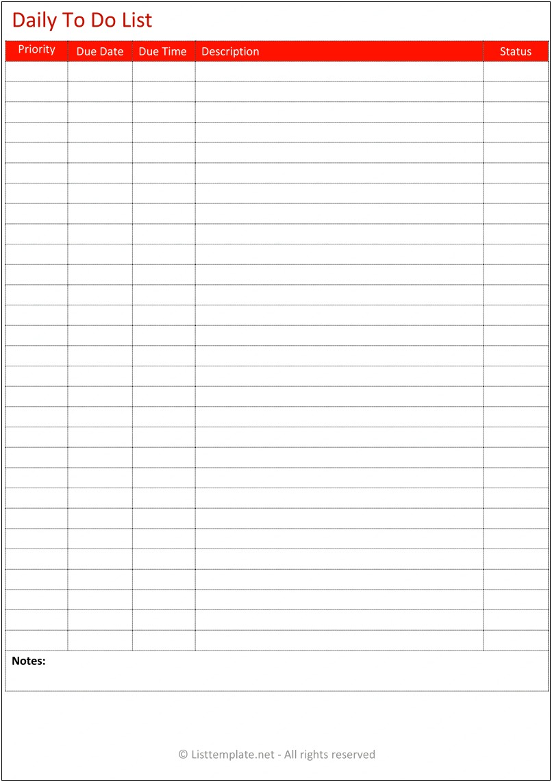 Free Things To Do List Template