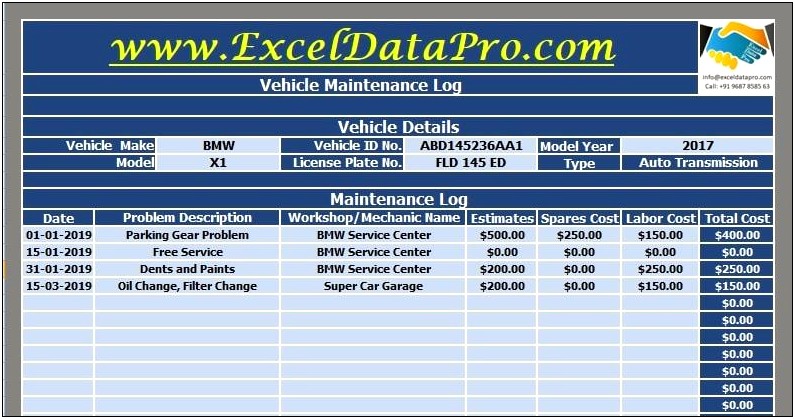 Free Vehicle Log Book Template Excel