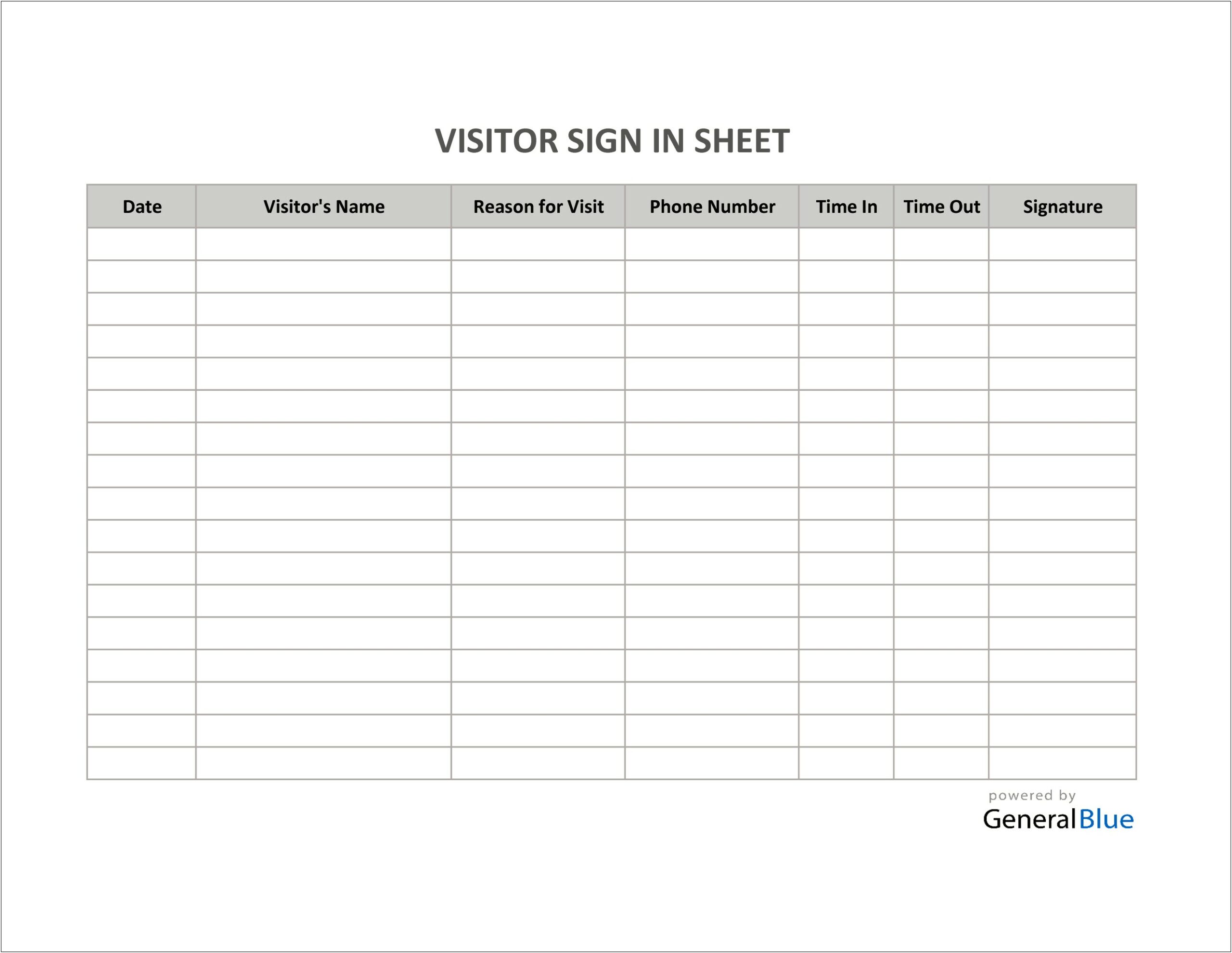Free Visitor Sign In Sheet Template