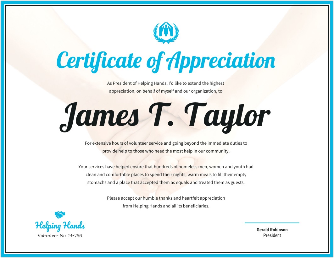 Free Volunteer Certificates Of Appreciation Templates