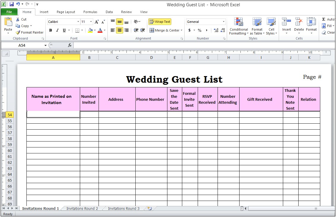 Free Wedding Guest List Template Excel