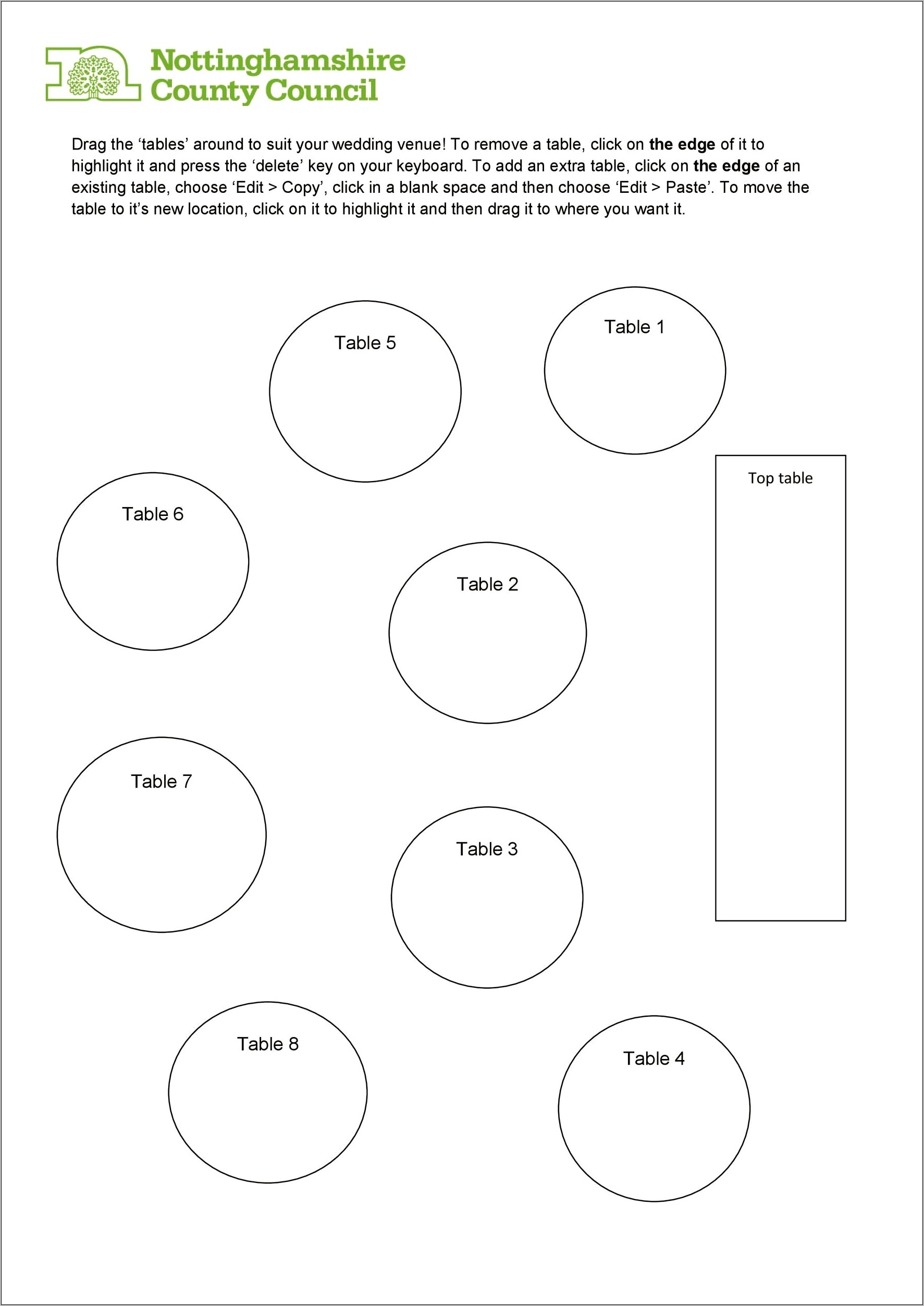 Free Wedding Reception Seating Chart Template