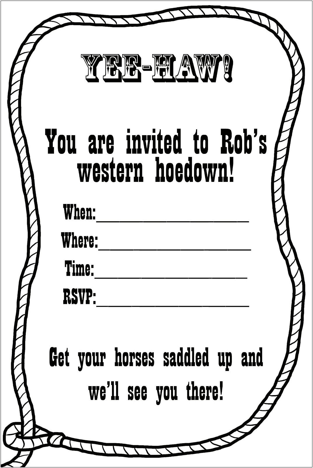 Free Western Theme Party Invitation Template
