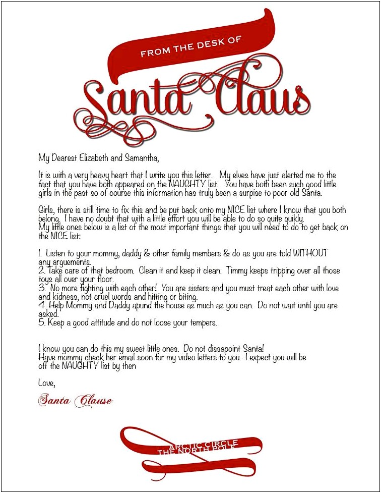 Free Word Template Letter From Santa