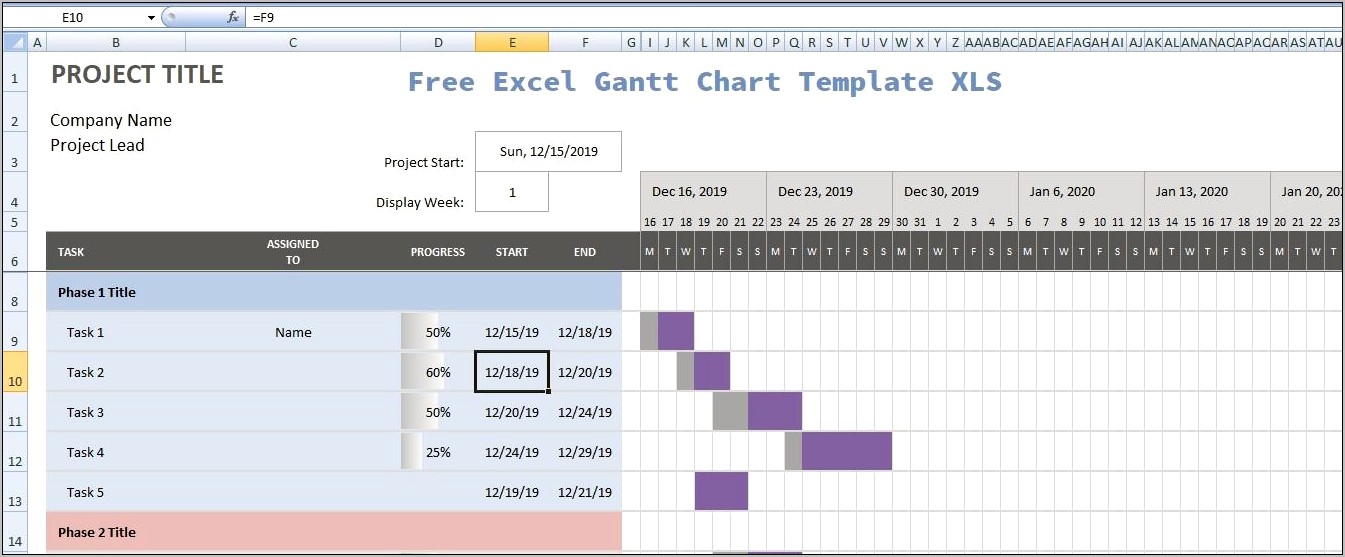 Gantt Chart Excel Free Template Xls